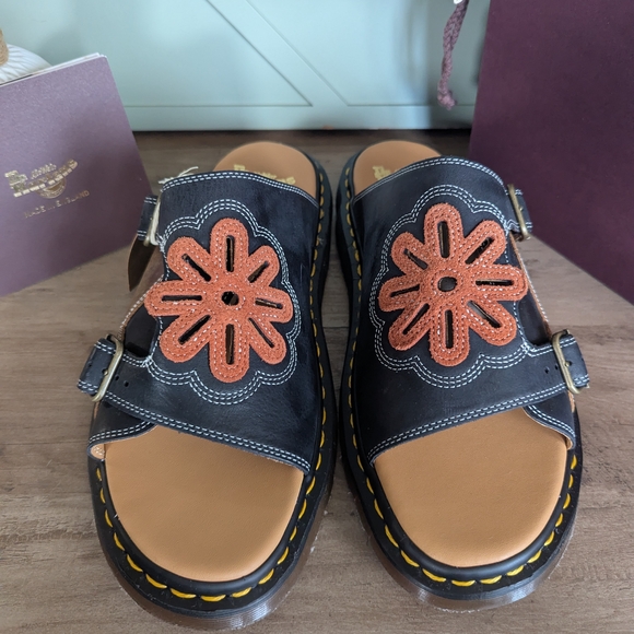 Dr. Martens Dayne Made in England Leather & Suede Applique Slides - Picture 2 of 16